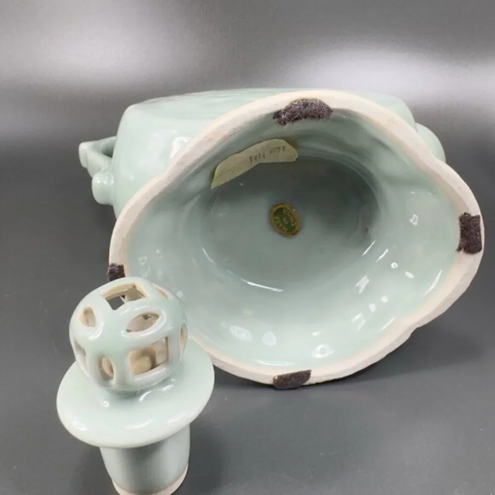 Vintage Chinese Celadon Teapot Phoenix Articulated‎ Lid Jug Carafe Light Green